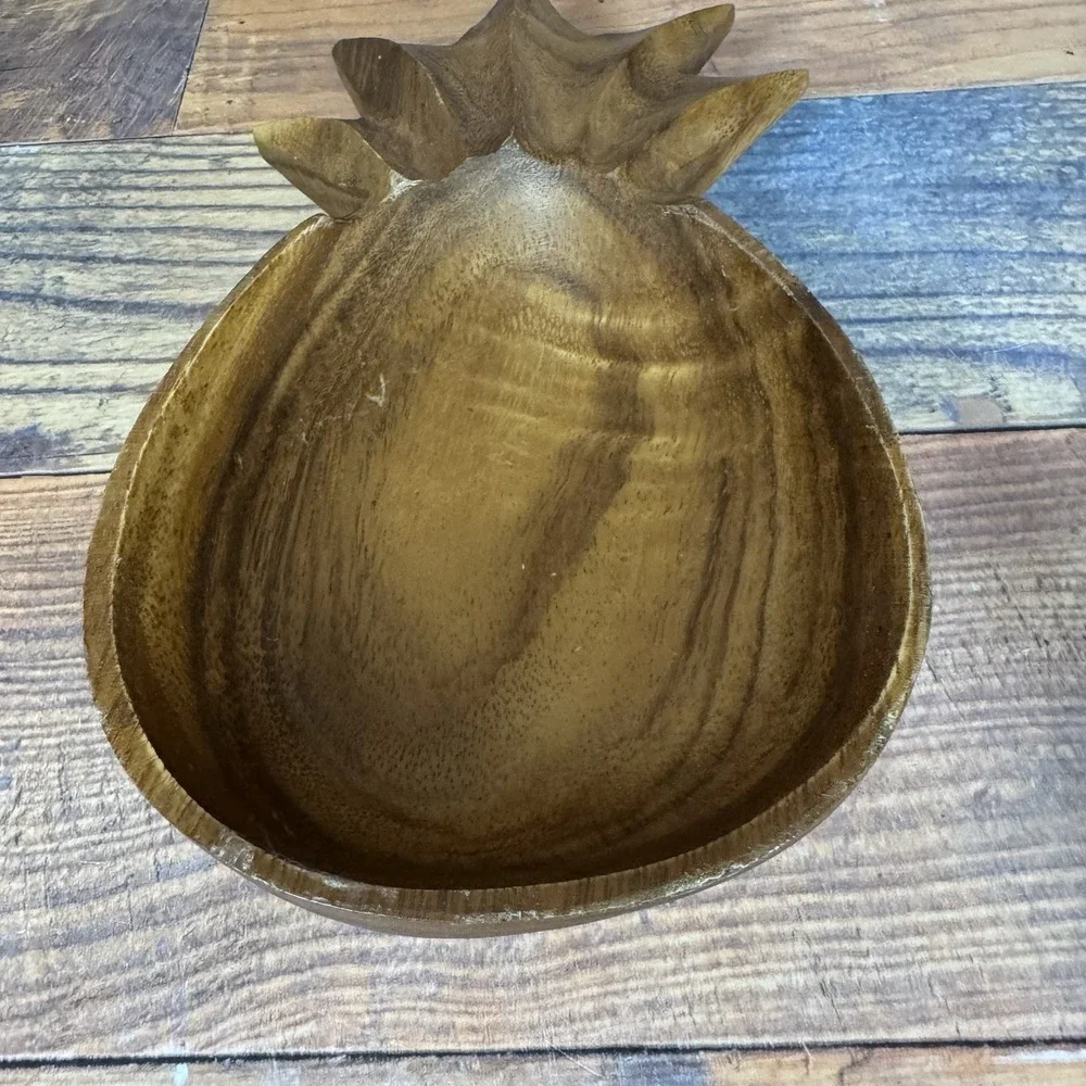 Vintage Hand Carved Wooden Pineapple‎ Bowl Trinket Candy Dish Philippines 8